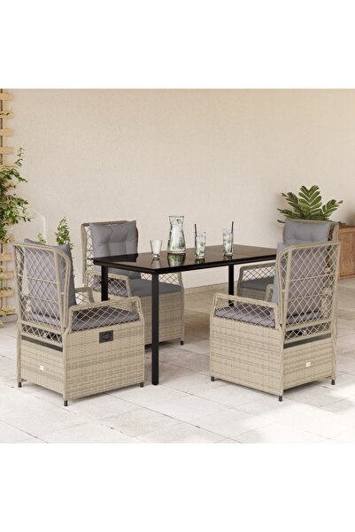 vidaxl Set mobilier de gradina cu perne, 5 piese, bej, poliratan