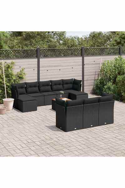 vidaxl Set canapele de gradina cu perne, 11 piese, negru, poliratan
