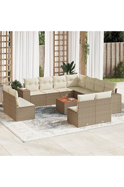 vidaxl Set canapele de gradina cu perne, 12 piese, bej, poliratan