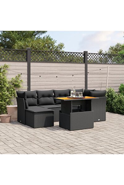 vidaxl Set canapele de gradina cu perne, 7 piese, negru, poliratan