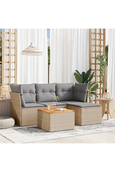 vidaxl Set canapele de gradina, 5 piese, cu perne, bej, poliratan