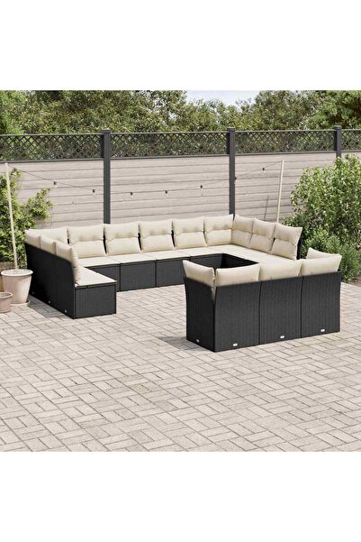 vidaxl Set mobilier de gradina cu perne, 13 piese, negru, poliratan