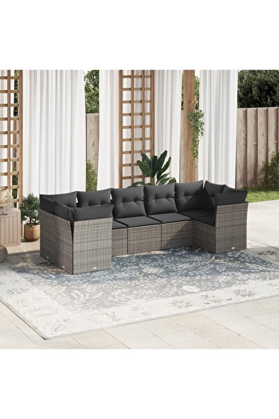 vidaxl Set canapele de gradina, 7 piese, cu perne, gri, poliratan