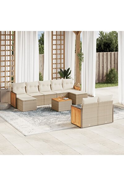 vidaxl Set canapele de gradina cu perne, 10 piese, bej, poliratan