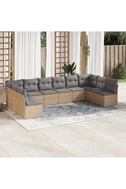vidaxl Set canapele de gradina cu perne, 10 piese, bej, poliratan