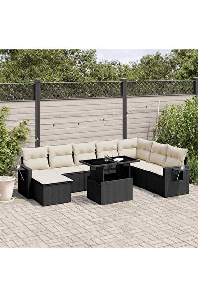 vidaxl Set mobilier de gradina cu perne, 8 piese, negru, poliratan