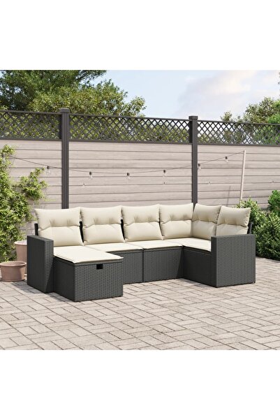 vidaxl Set mobilier de gradina cu perne, 6 piese, negru, poliratan