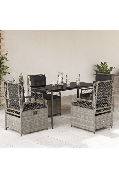 vidaxl Set mobilier de gradina cu perne, 5 piese gri deschis poliratan