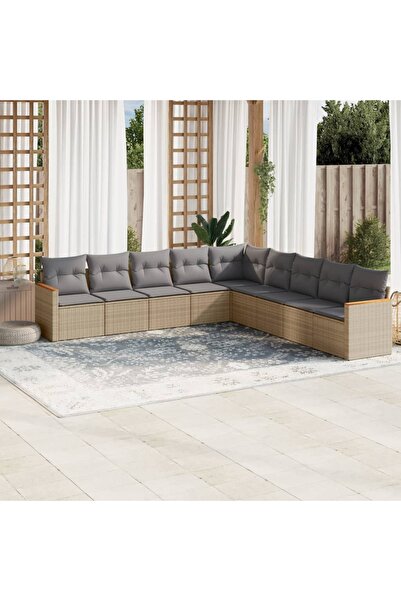 vidaxl Set canapele de gradina, 9 piese, cu perne, bej, poliratan