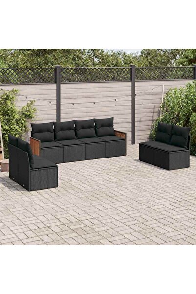 vidaxl Set mobilier de gradina cu perne, 8 piese, negru, poliratan