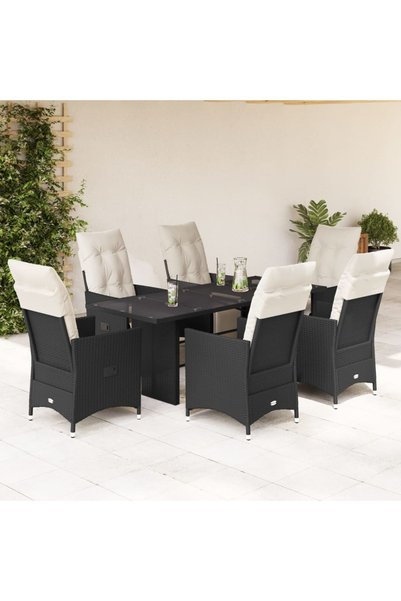 vidaxl Set mobilier de gradina cu perne, 7 piese, negru, poliratan