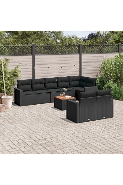 vidaxl Set mobilier de gradina cu perne, 9 piese, negru, poliratan