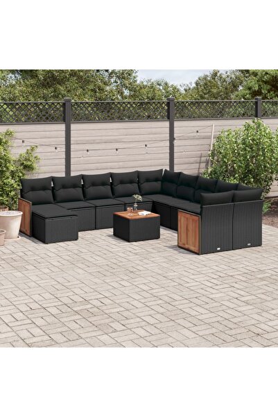 vidaxl Set canapele de gradina, 12 piese, cu perne, negru, poliratan