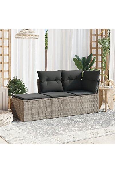 vidaxl Set canapele de gradina cu perne, 3 piese gri deschis poliratan