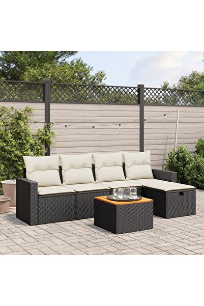 vidaxl Set mobilier de gradina cu perne, 6 piese, negru, poliratan