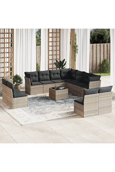 vidaxl Set canapele de gradina cu perne, 12piese gri deschis poliratan