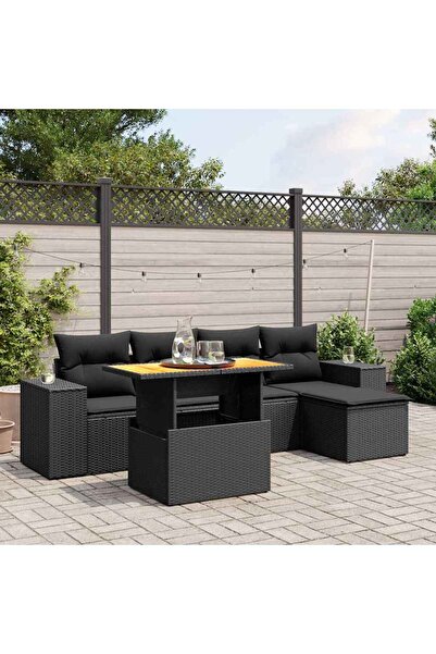 vidaxl Set mobilier de gradina cu perne, 6 piese, negru, poliratan
