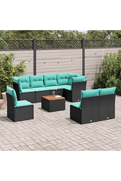 vidaxl Set mobilier de gradina cu perne, 9 piese, negru, poliratan
