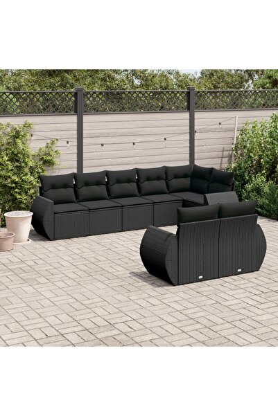 vidaxl Set mobilier de gradina cu perne, 8 piese, negru, poliratan