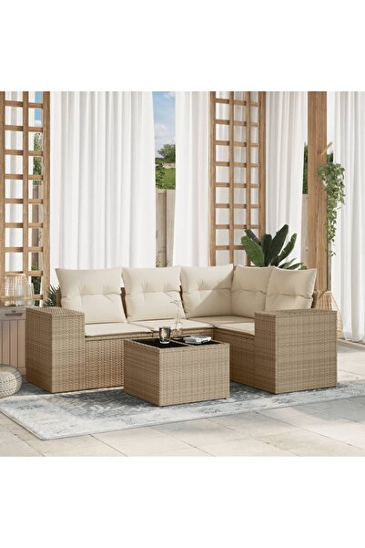 vidaxl Set canapele de gradina cu perne, 5 piese, bej, poliratan