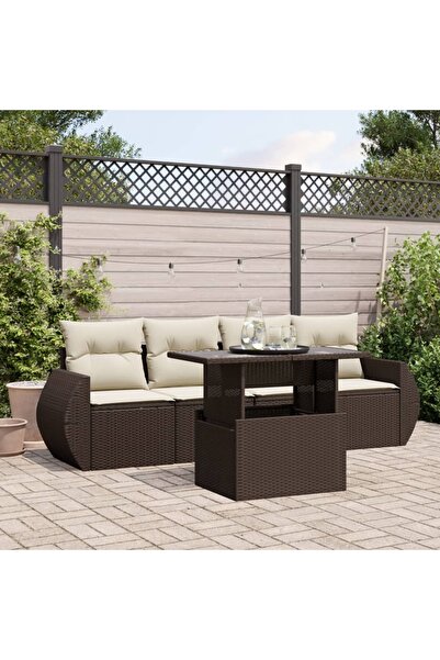 vidaxl Set canapele de gradina cu perne, 5 piese, maro, poliratan