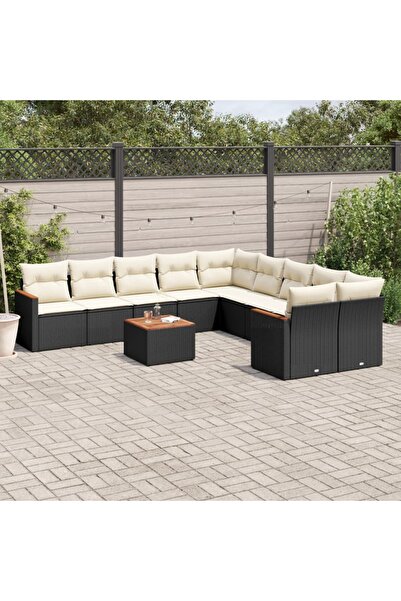 vidaxl Set canapele de gradina cu perne, 11 piese, negru, poliratan