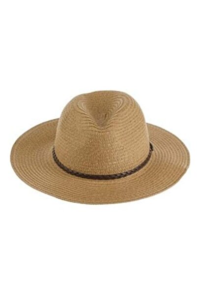 SHOPIENS Unisex Panama Hat in Color with Brown Strap and Oval Metal Element