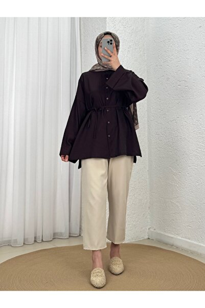 MİHRA STORE Şeyma Self-Patterned Wide Sleeve Shirt-Çi̇943 Brown