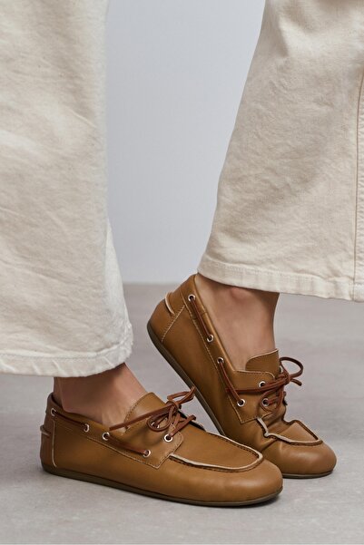 NİŞANTAŞI SHOES Rodeo Taba Matte Lace Detail Women's Loafer Shoes