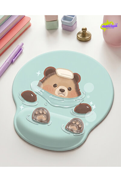 matizya Sevimli Ayıcık Desenli Bilek Destekli Mouse Pad Ergonomik Jel Mousepa...