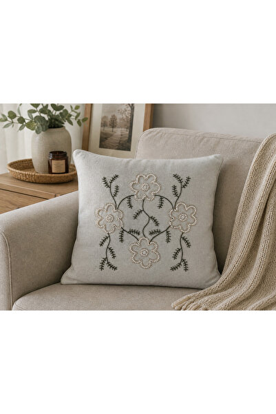 Livera Home Modern Pullu, Taşlı & Punch Nakışlı Kırlent Kılıfı (43x43)