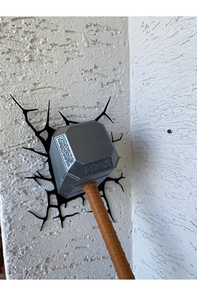 Riva Self Thor Mjölnir Çekiç Duvar Dekoru - 3D Baskı Kırık Duvar Efektli Marv...