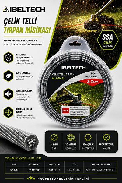 İBELTECH 3.3 mm SSA Çelik Telli Tırpan Misinası 30 Metre