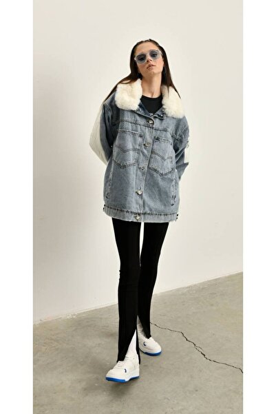 MODA45 Women's Fur-Detail Denim Jacket