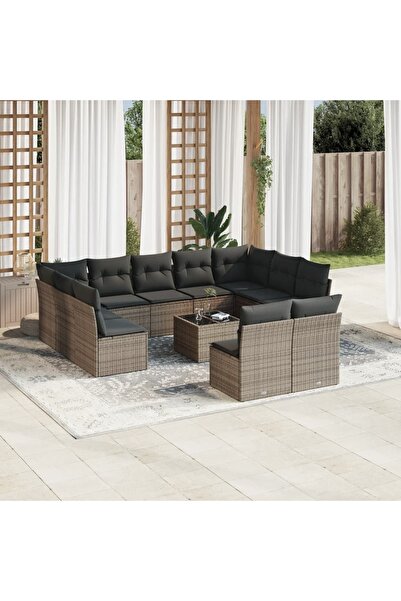 vidaxl Set canapea de gradina cu perne, 12 piese, gri, poliratan