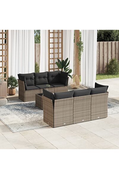 vidaxl Set canapele de gradina, 7 piese, cu perne, gri, poliratan