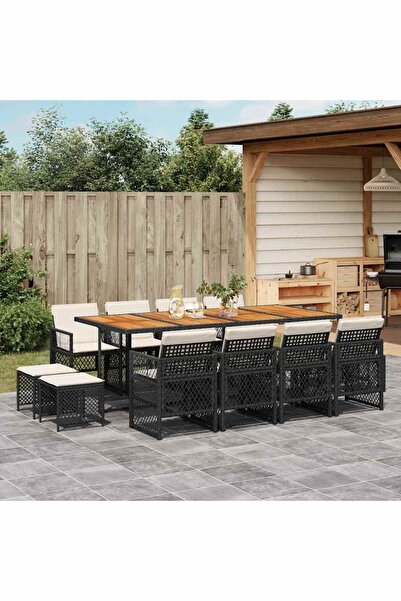 vidaxl Set mobilier de gradina cu perne, 13 piese, negru, poliratan