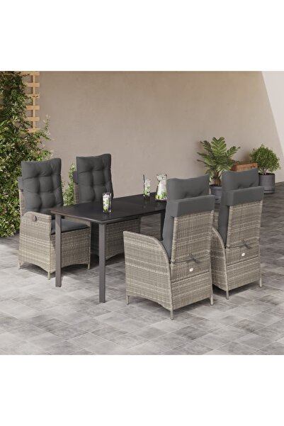 vidaxl Set mobilier de gradina cu perne, 5 piese gri deschis poliratan