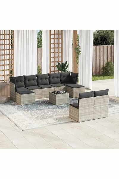 vidaxl Set canapele de gradina cu perne 10 piese gri deschis poliratan