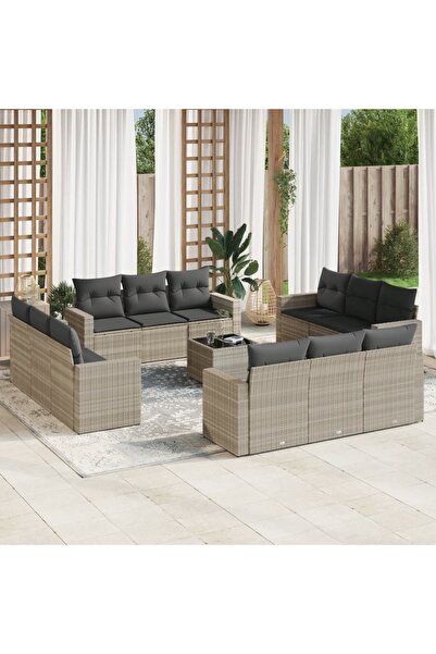 vidaxl Set canapele de gradina cu perne, 13piese gri deschis poliratan