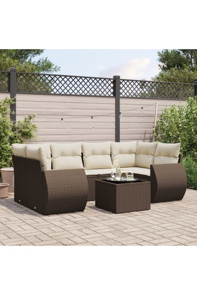 vidaxl Set canapele de gradina cu perne, 7 piese, maro, poliratan