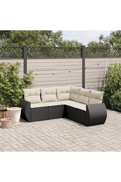 vidaxl Set mobilier de gradina cu perne, 5 piese, negru, poliratan