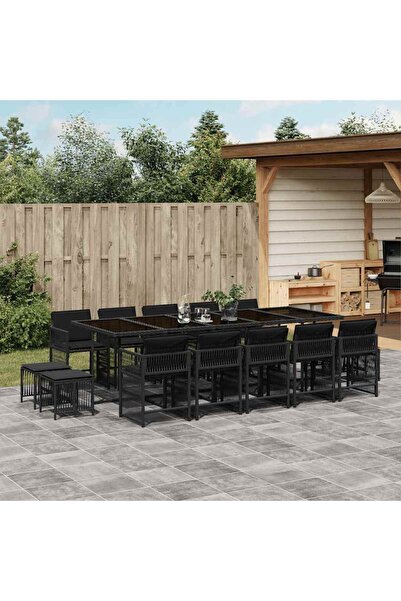 vidaxl Set mobilier de gradina cu perne, 15 piese, negru, poliratan