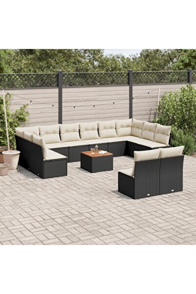 vidaxl Set mobilier de gradina cu perne, 13 piese, negru, poliratan