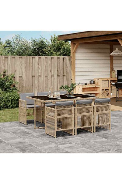vidaxl Set mobilier pentru gradina, 7 piese, cu perne, bej, poliratan