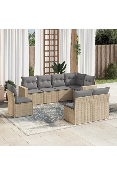 vidaxl Set canapele de gradina, 8 piese, cu perne, bej, poliratan