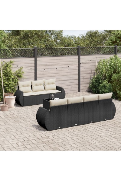 vidaxl Garden furniture set with cushions, 8 pieces, black, polyrattan