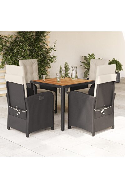 vidaxl Garden furniture set with cushions, 5 pieces, black, polyrattan