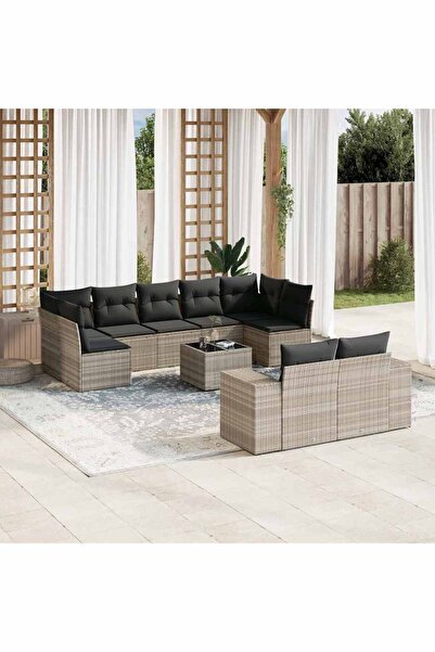 vidaxl Garden sofa set with cushions 10 pieces light gray polyrattan