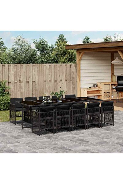 vidaxl Set mobilier de exterior cu perne, 11 piese, negru, poliratan